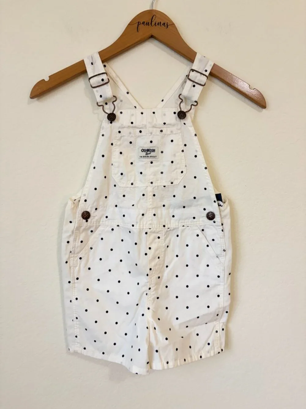 New Osh Kosh B'Gosh Overalls Girls 5T White Polka Dot Bib Shortalls